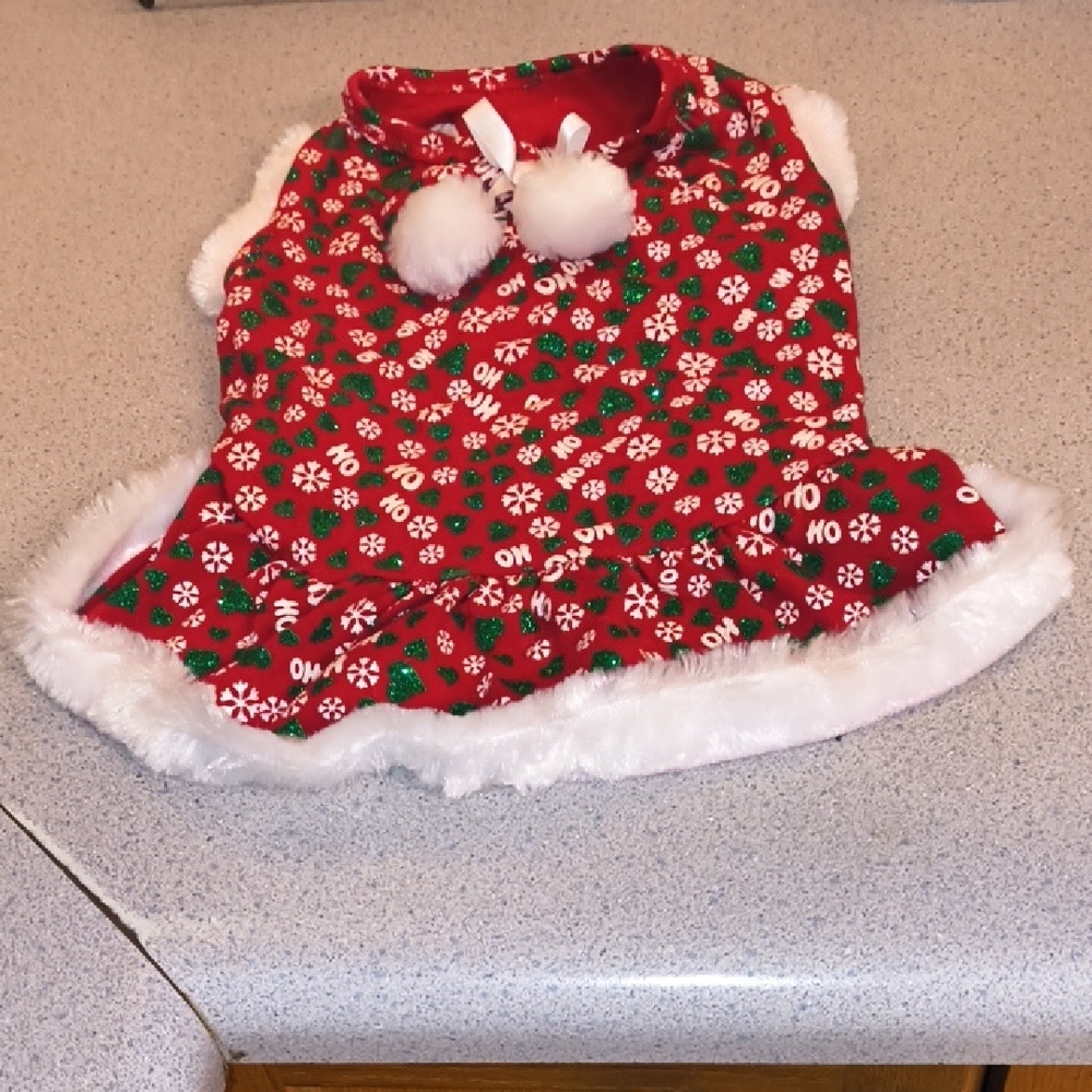 Simply Dog Brand Festive Red, Green & White Dog Dress-Small-NWOT
